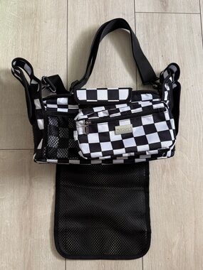 Checkerboard Multi-Pocket Crossbody Bag - Black & White